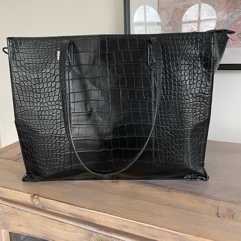 Beis Large Work Tote in black croc